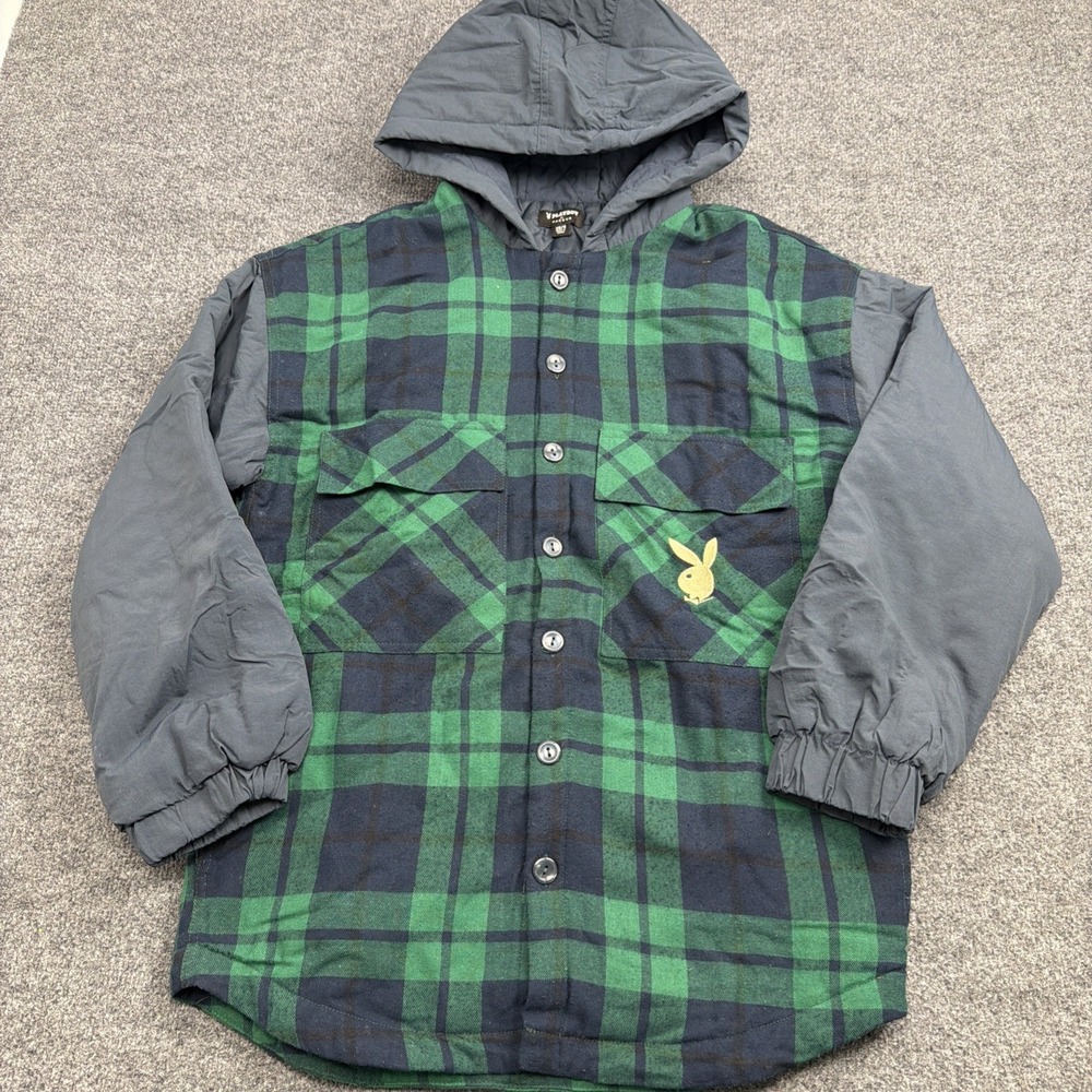 Playboy‎ by Pacsun Plaid Hoodie Mens Extra Small/Small Jacket Shacket Button Up